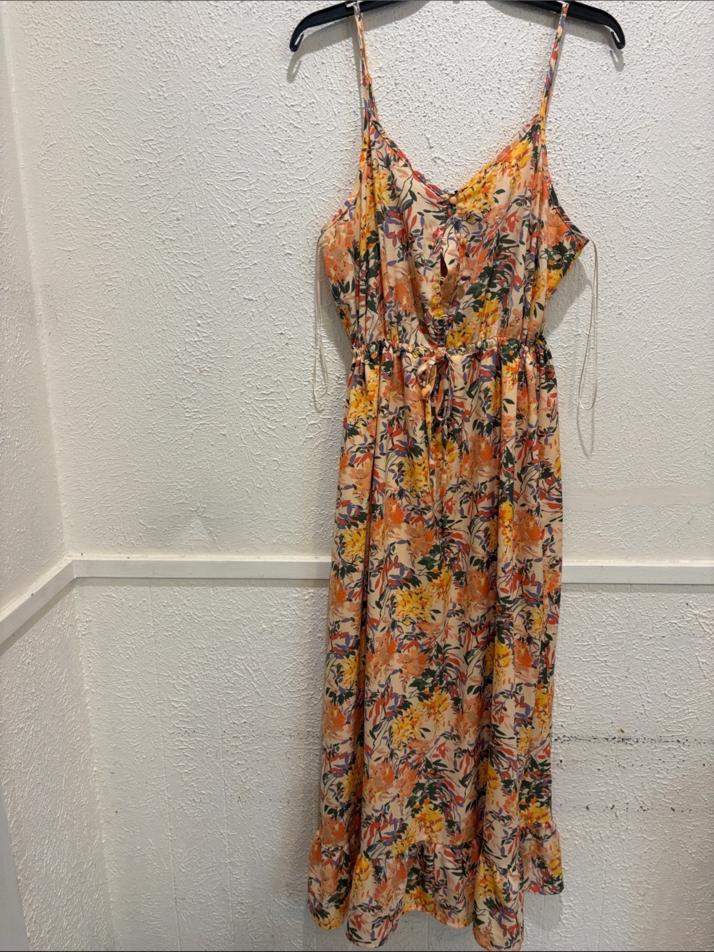 Floral Orange Maxi Dress with Tie Waist